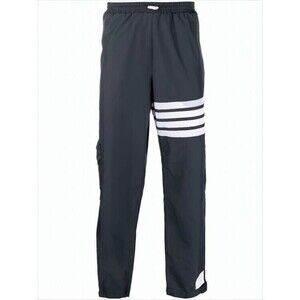 Thom Browne Sleek Black Training Jogger Pants With Distinctive Stripes - NWT